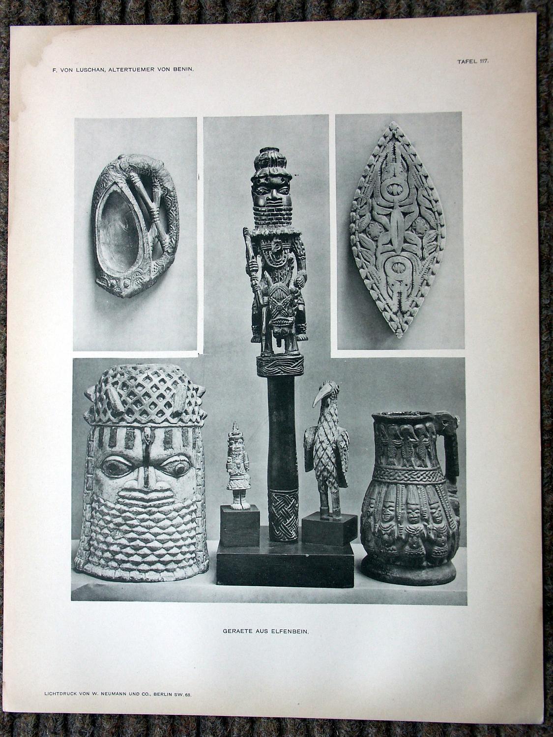 zz-lusc19,tafel 117 benin nigeria,elfenbein-figur und -gefäss